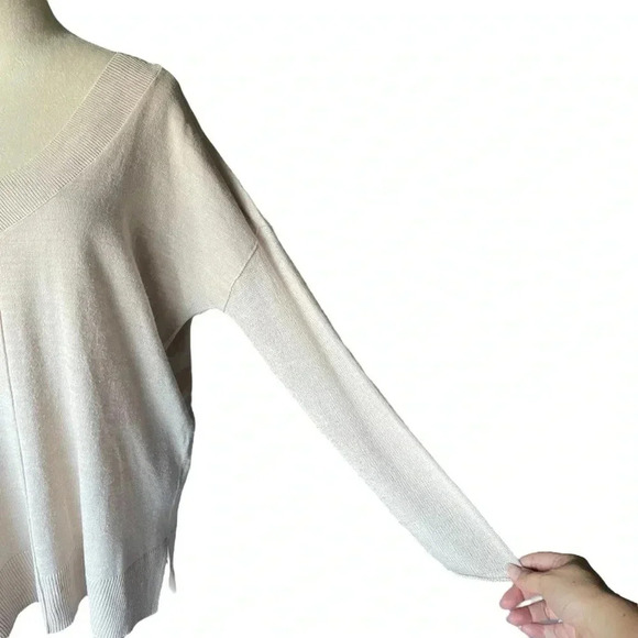 Worthington Sweater Women L Preppy Y2K Cozy V-Neck Neutral Effortless Oversized - Picture 6 of 9